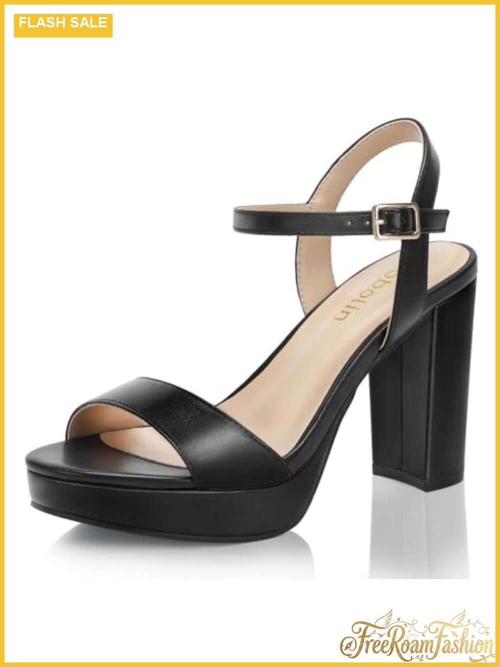 Wide Width Block Chunky Platform Heeled Sandals Faux Leather Open Toe